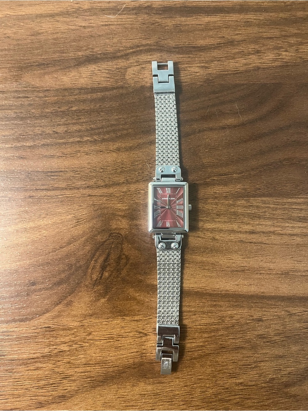 Anne Klein Silver Mesh Bracelet Watch with Red Dial- RARE!